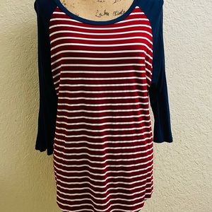 Striped 3/4 sleeve raglan tee 2X